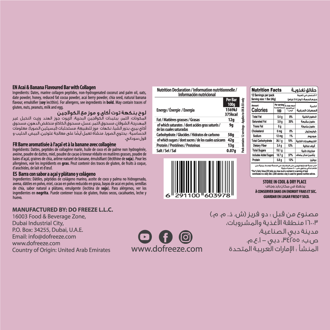 beFIT Collagen Bar Acai & Banana - 12pcs Box (540gm)