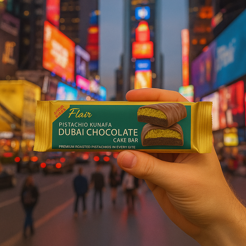 Flair Dubai Pistachio Kunafa Chocolate Cake Bar - 3pcs Box (165gm)