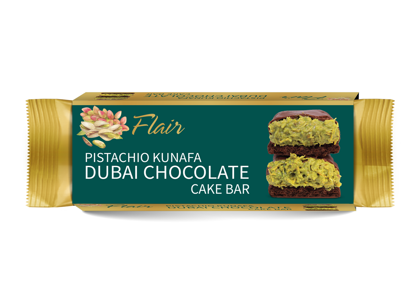 Flair Dubai Pistachio Kunafa Chocolate Cake Bar - 3pcs Box (165gm)