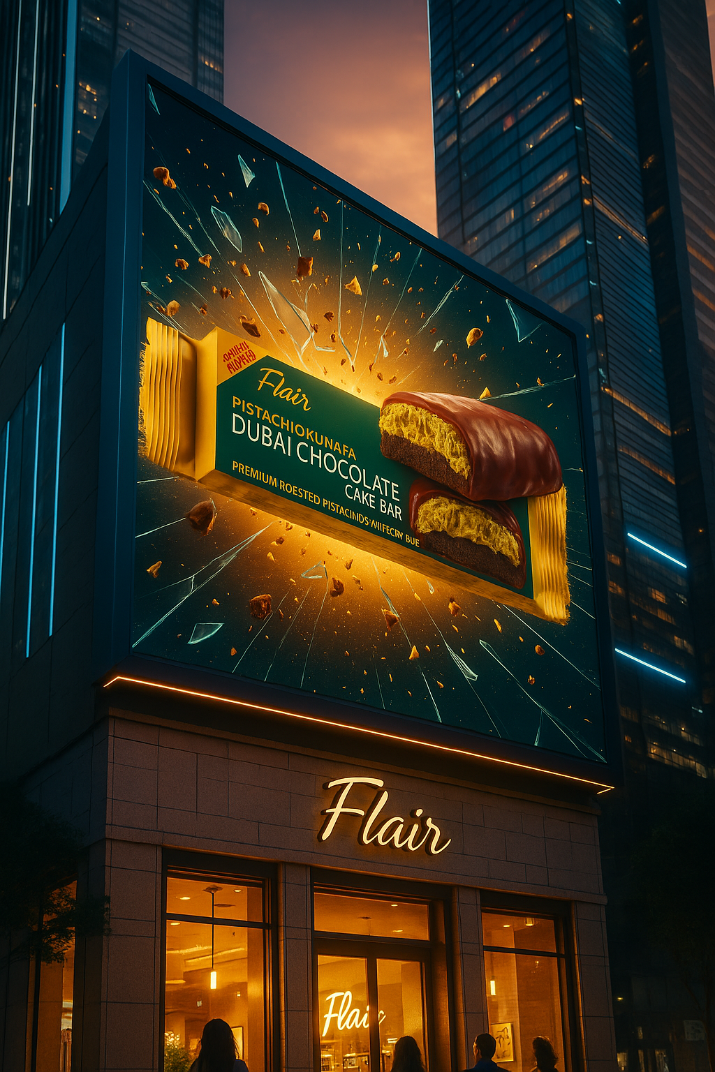 Flair Dubai Pistachio Kunafa Chocolate Cake Bar - 55gm