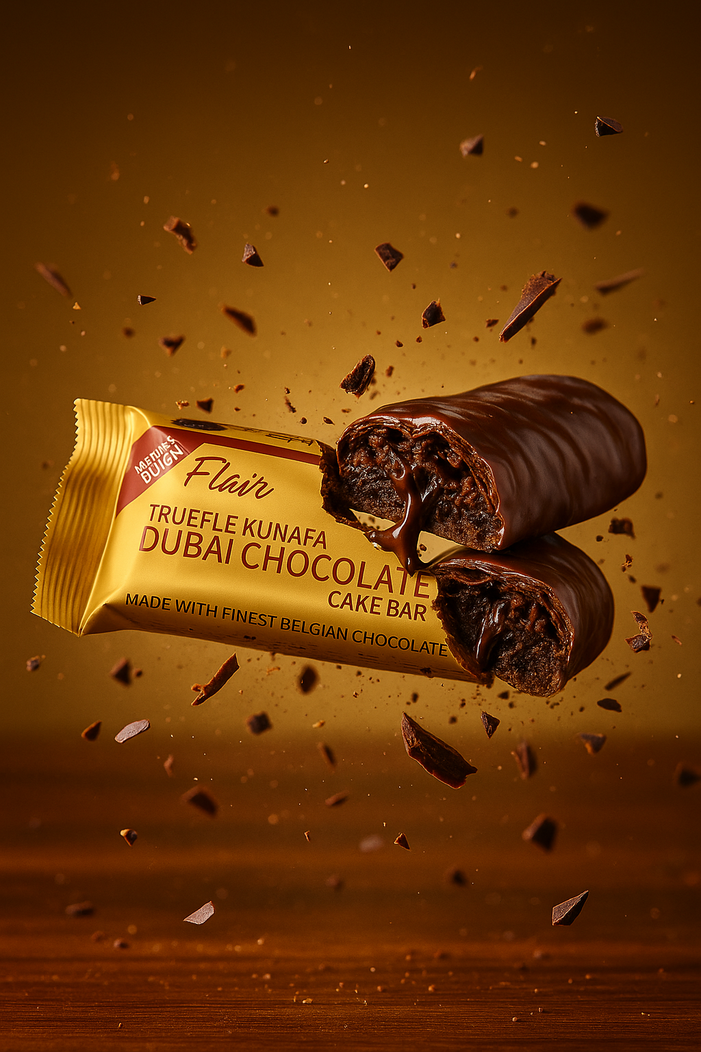 Flair Dubai Truffle Kunafa Chocolate Cake Bar - 3pcs Box (165gm)