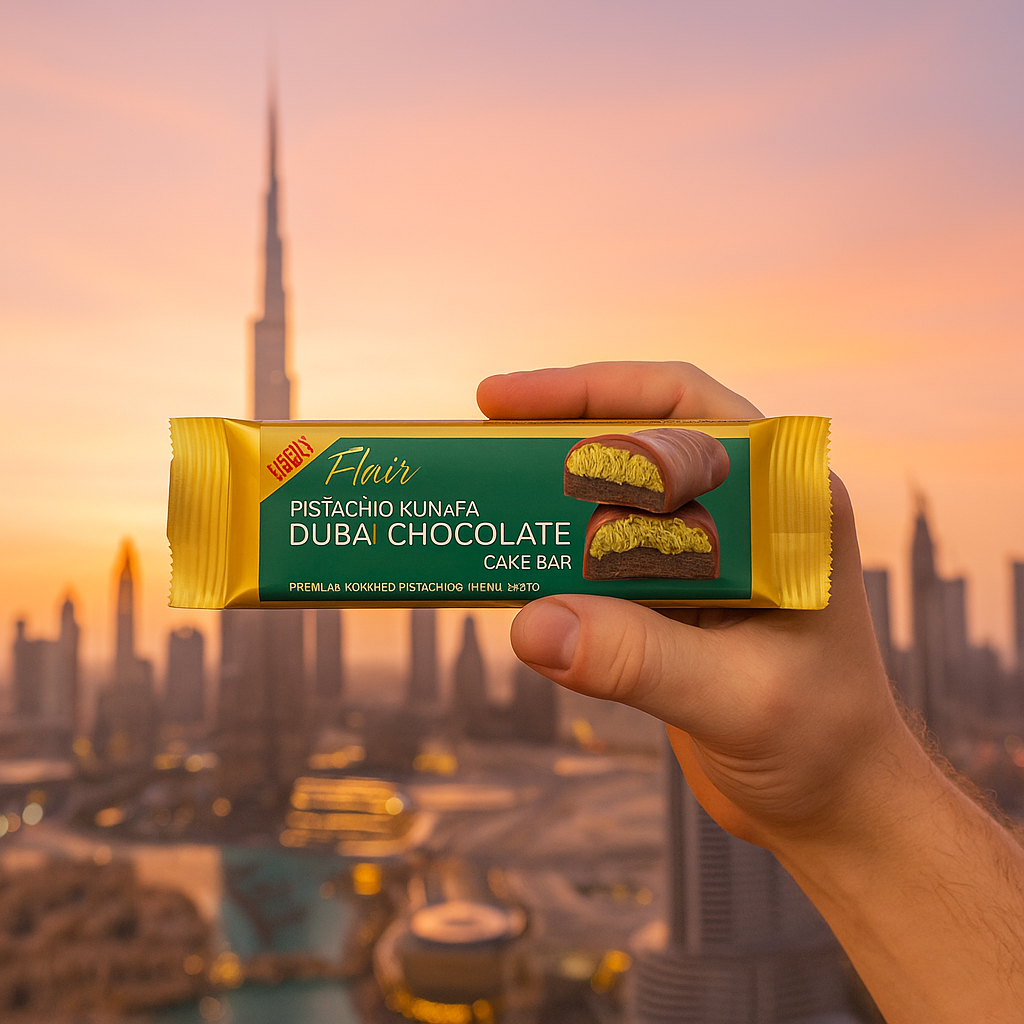 Flair Dubai Pistachio Kunafa Chocolate Cake Bar - 3pcs Box (165gm)