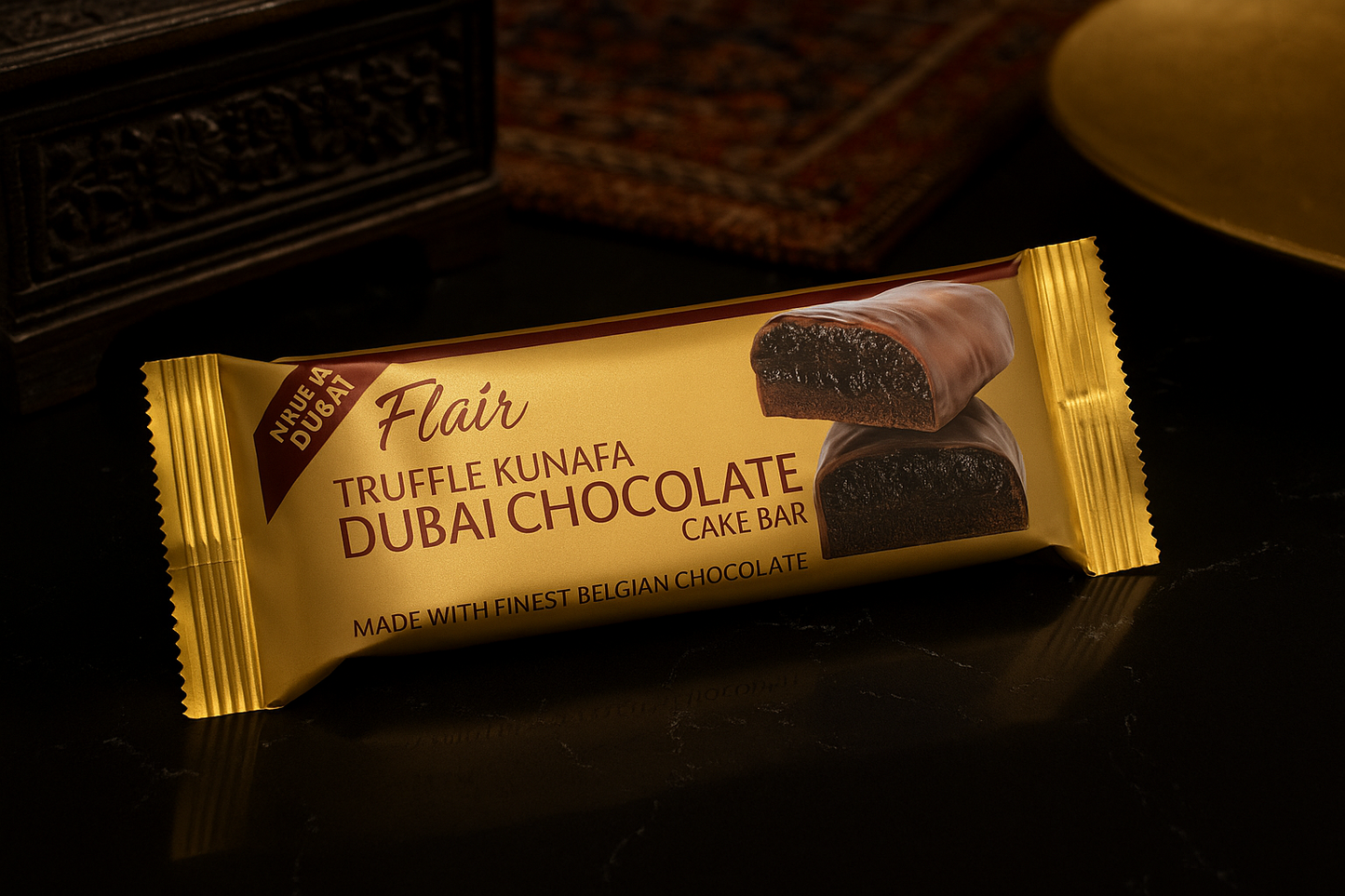 Flair Dubai Truffle Kunafa Chocolate Cake Bar - 3pcs Box (165gm)